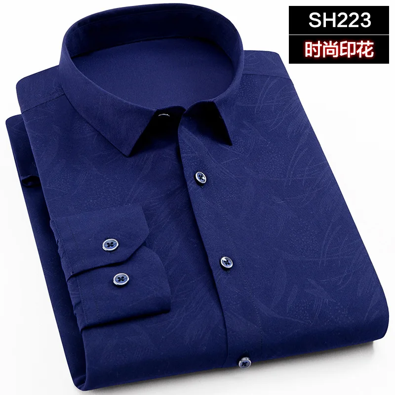 Для мужчин модные повседневное Мужская рубашка с длинными рукавами и принтом рубашка Slim Fit мужской социальной платье в деловом стиле брендовая одежда мягкие удобные - Цвет: SH223