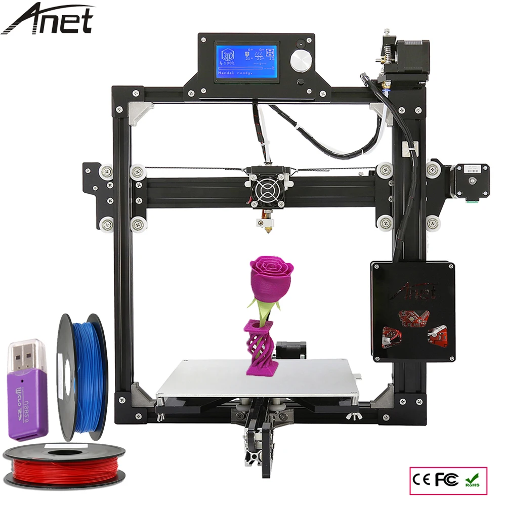 High Precision Aluminium Structure 3D Printer DIY Prusa i3 3d Printer Kit Hotbed +LCD Screen +2 RollFilament + 8GB SD Card Free