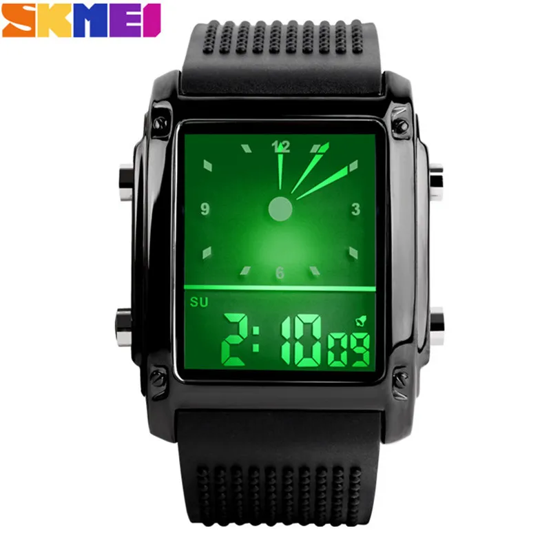 Baratos Relojes deportivos Skmei de moda para hombres reloj de pulsera de cuarzo Digital de doble hora 30m LED a prueba de agua colorido para hombre