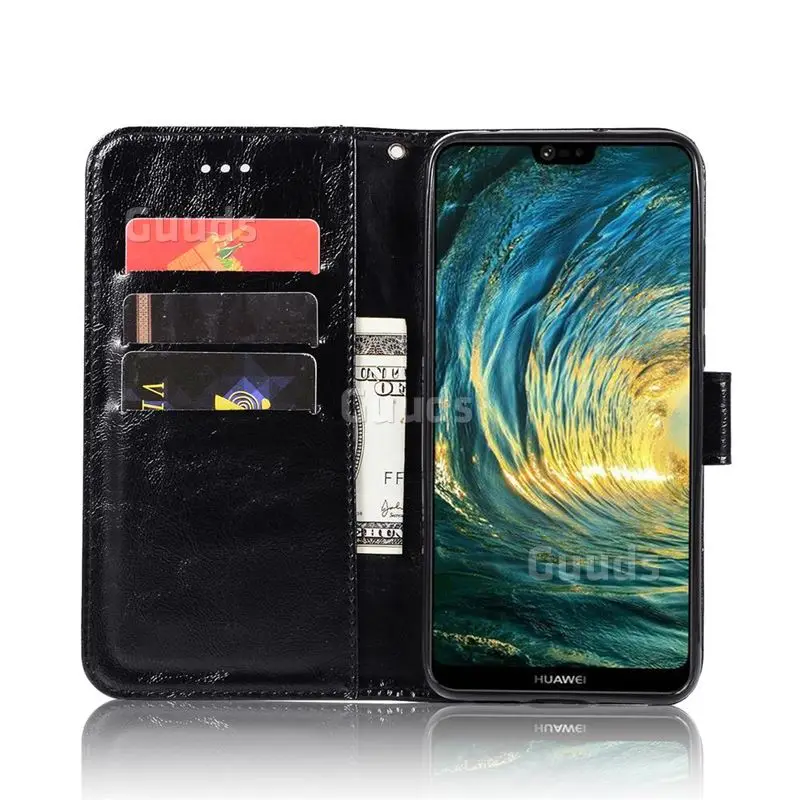 Luxury Retro Leather Wallet Case for Huawei P20 Pro - Black