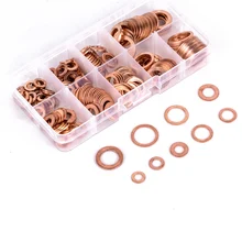 200pcs Copper Washer Copper Gasket Set Flat Ring Seal Assortment Kit with Box M5 M6 M8