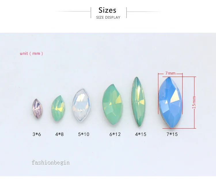 All-size Navette/Horse eye opal Faceted Glass fancy stone point back crystal Diamantes Rhinestones Nail Art jewelry making beads - Цвет: 12p 7x15 bue opal