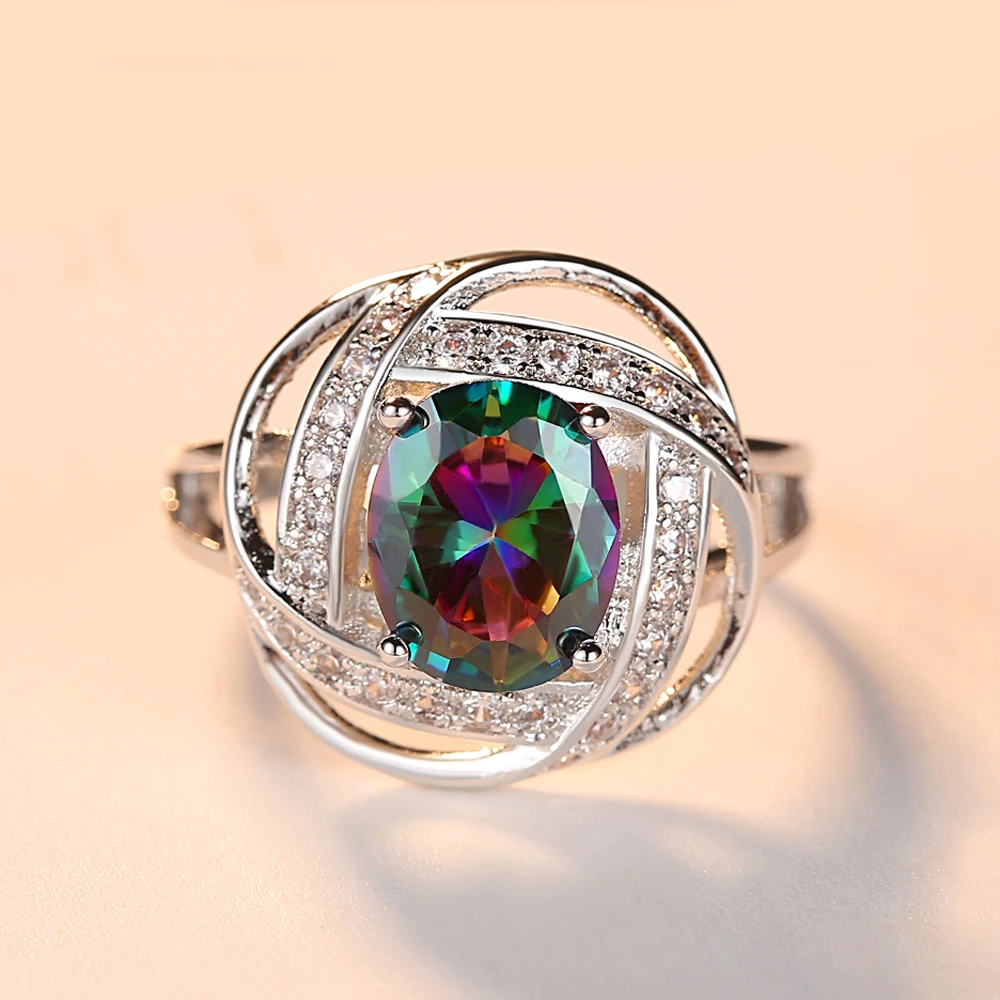 Dovolov роскошный красочный Циркон bling посеребренное кольцо для женщин высокого качества кольца модные украшения D373