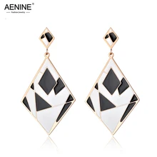 AENINE OL стильные ювелирные изделия большие ромбовидные серьги черная и белая глазурь сшивание из нержавеющей стали розовое золото серьги гиперболы AE18096