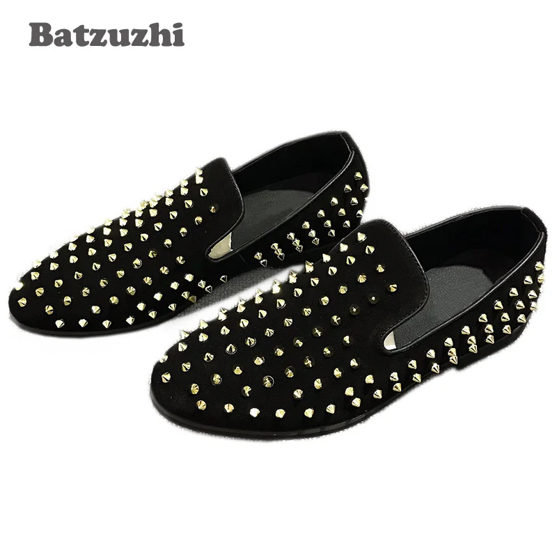 

2018 Handmade Men Rivets Shoes Fashion Party Prom Men Loafers Red Bottom Plus size Leather Casual Shoes Zapatos Hombre