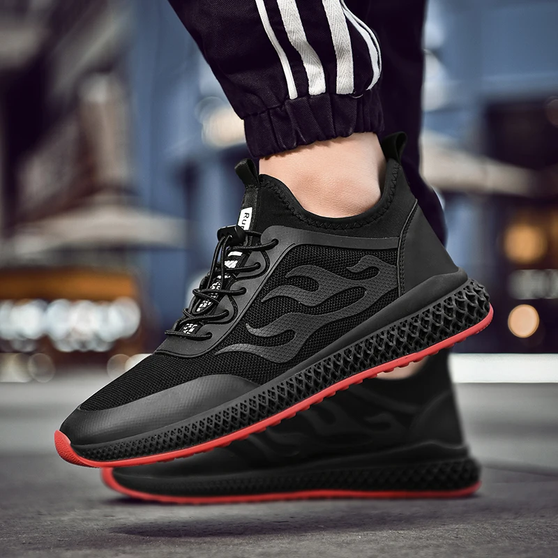 

SUROM Mesh Sneakers Lace Up Comfortable Casual Shoes Men Black Breathable Flats Fashion Lightweight Walking Shoes Male Outdoor