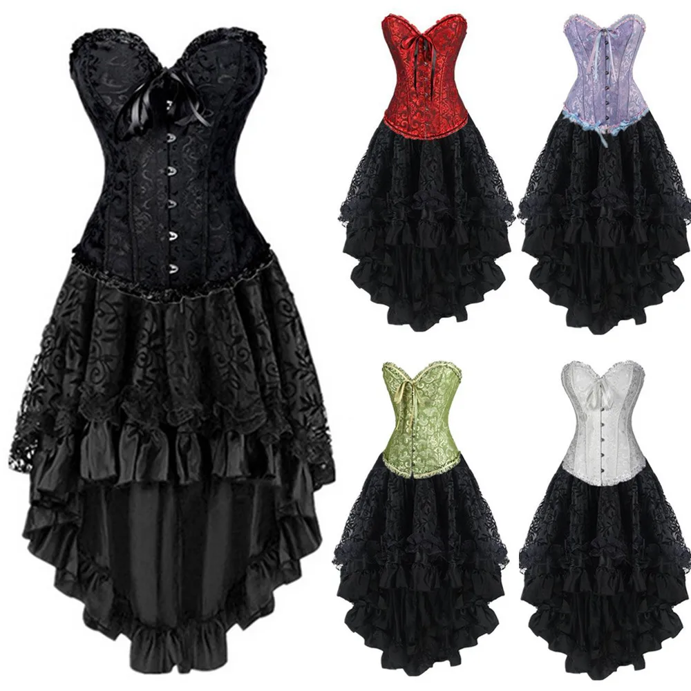 

Women Sexy Gothic Floral Lace High Waist Gothic Novelty Corset High Plus Skirt Party Floral Lace Up Slim Corset Bustier Tube Top