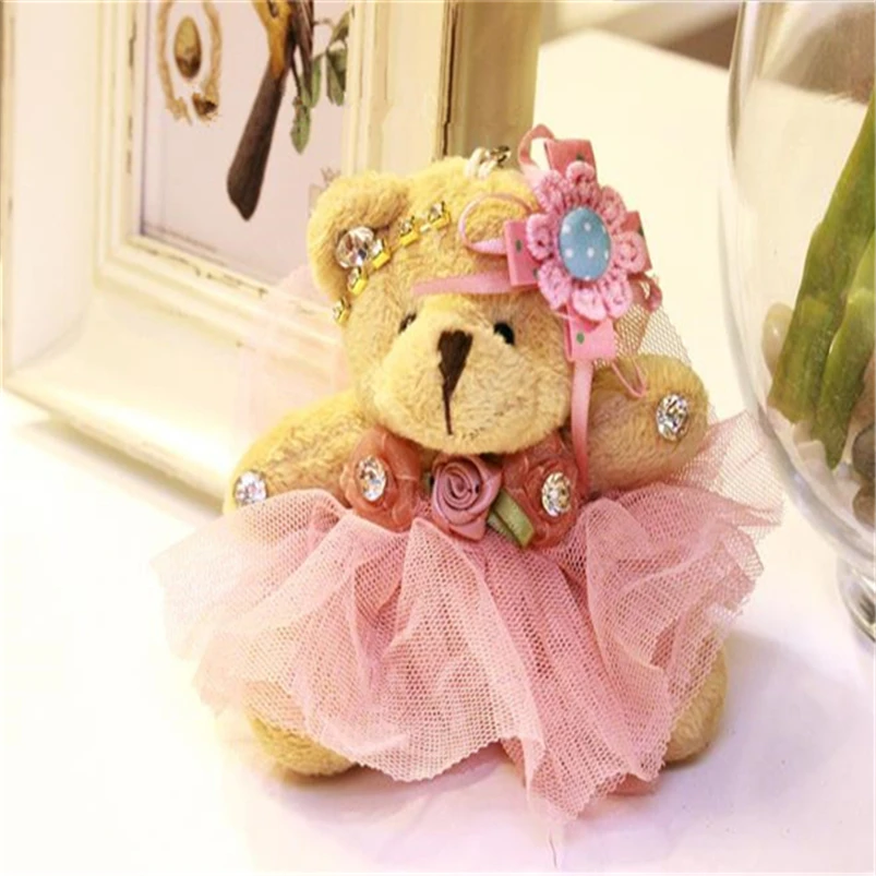 

1pcs 10CM Teddy Bear Plush Toys Keychain Pendant Wedding Soft Toys For Bouquets Doll Brinquedos Girls Christmas Gift Z179-1