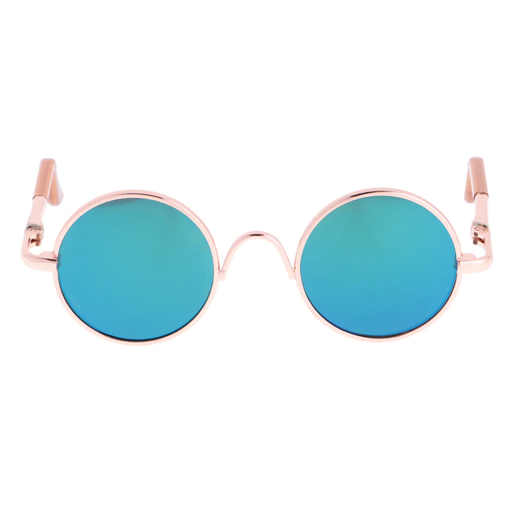 Cute Copper Hippy Fashion Gold Yellow Blue Round Frame Eye Glasses Eyewear Sunglasses  for 1/6 Blythe Dolls