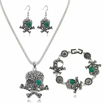 

Poem snow Fashion Skull Necklace Earrings Set Chain Set Jewelry