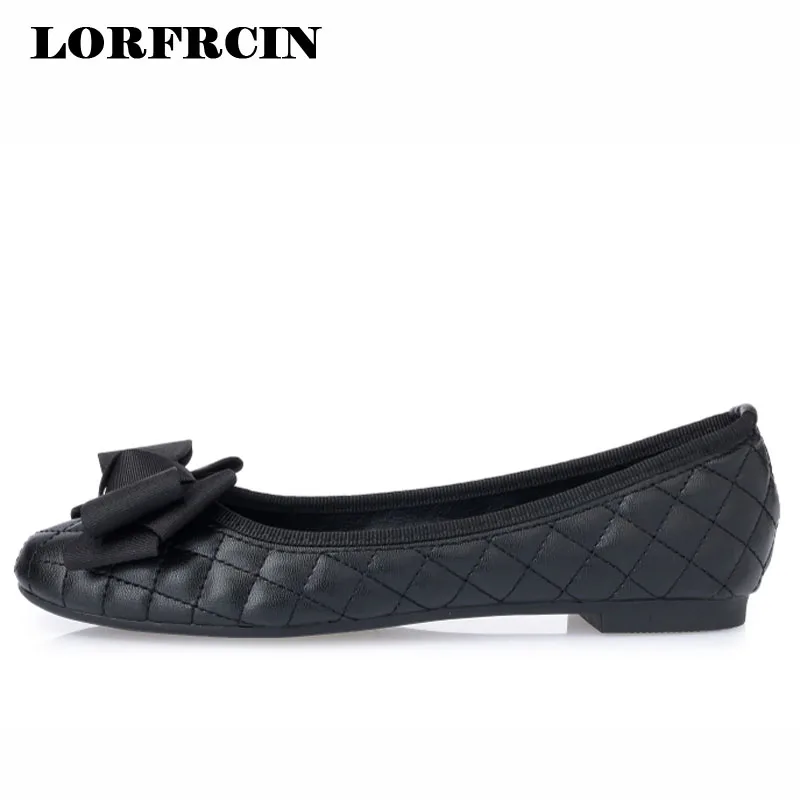 Leather Flat Shoes Women Plus Size 41 Ballet Flats Bowtie Ballerinas Black Shoes For Women Loafers Ladies Bow Casual Shoes 2018