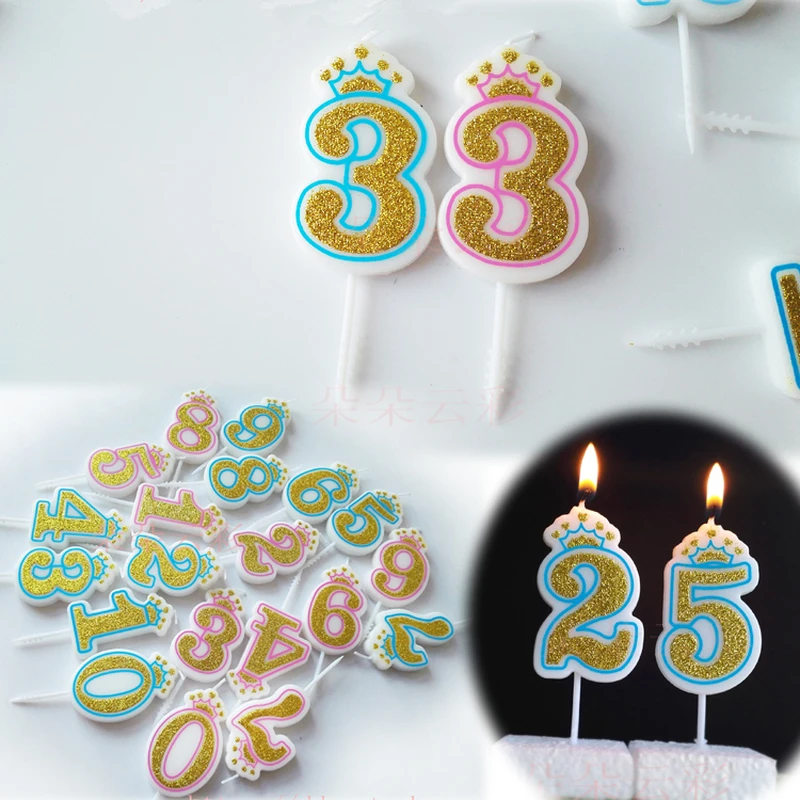 

1 Pc Shinning Gold Pink/Blue Crown Digital 0-9 Digital Birthday Candles Large Cake Candle Decoration Cute Kids Party Birthday