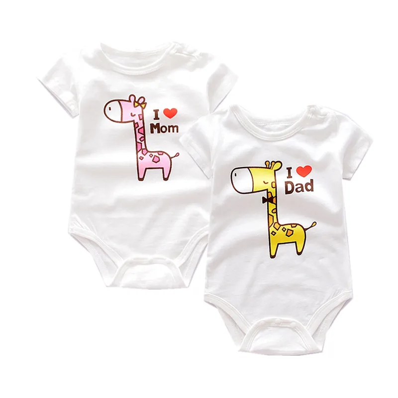 2 шт./лот одежда для малышей боди с короткими рукавами и надписью I Love Mom & dad