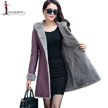 Зимнее женское черное кожаное пальто с капюшоном больших размеров L-7XL средней длины Новая Модная элегантная женская бархатная кожаная куртка XY139