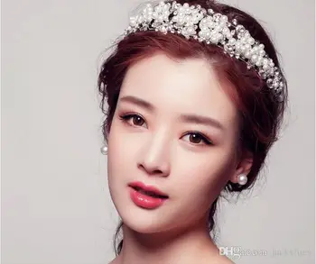 

Korean Styles Wedding Dress Jewelry Accessories Shiny Pearl Diamond Bridal Hair Crown Tiara Headpiece Retail Free Shipping