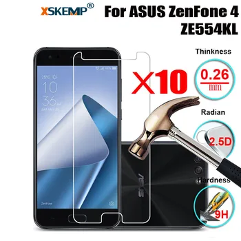 

XSKEMP 10Pcs/Lot 0.26mm 9H Ultra Thin Tempered Glass For ASUS ZenFone 4 ZE554KL Explosion Proof Clear LCD Screen Protector Guard