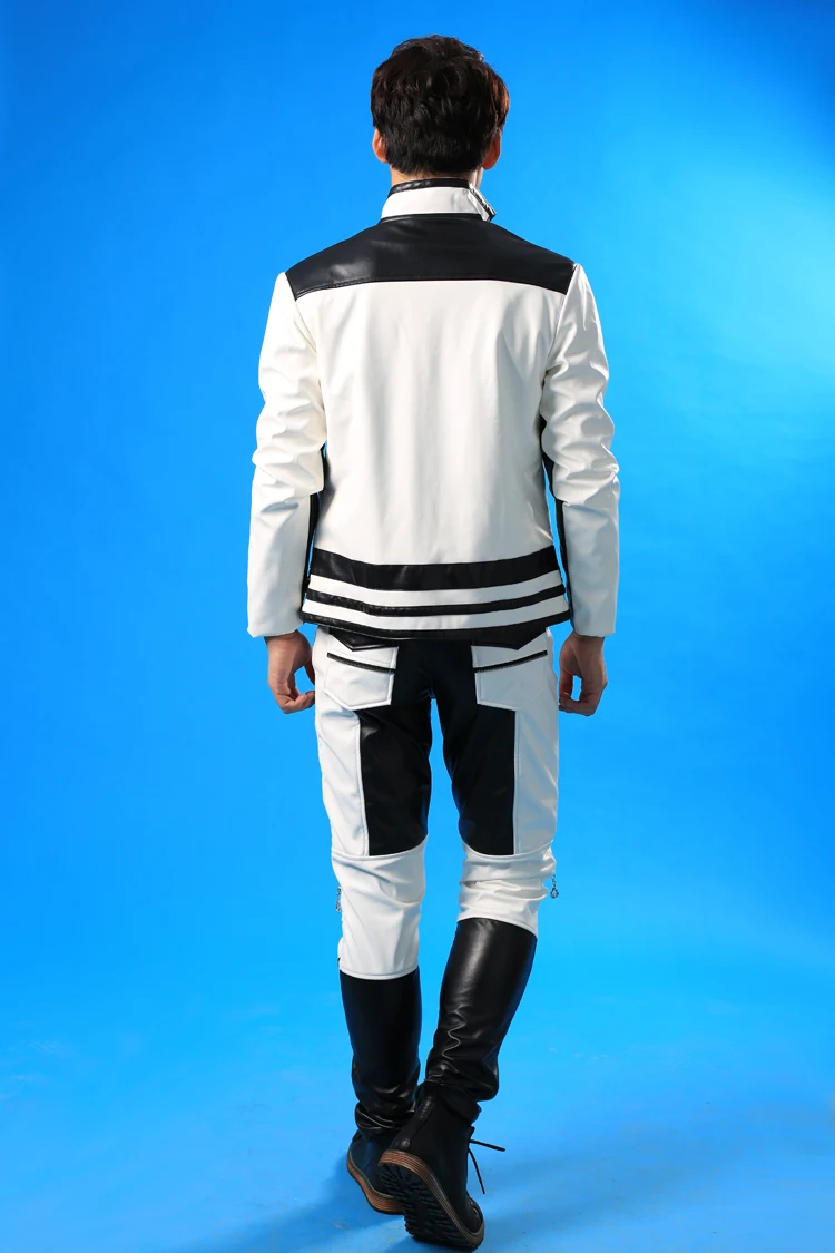 Новые модные мужские черные и белые цветные кожаные брюки на молнии певица сценические брюки