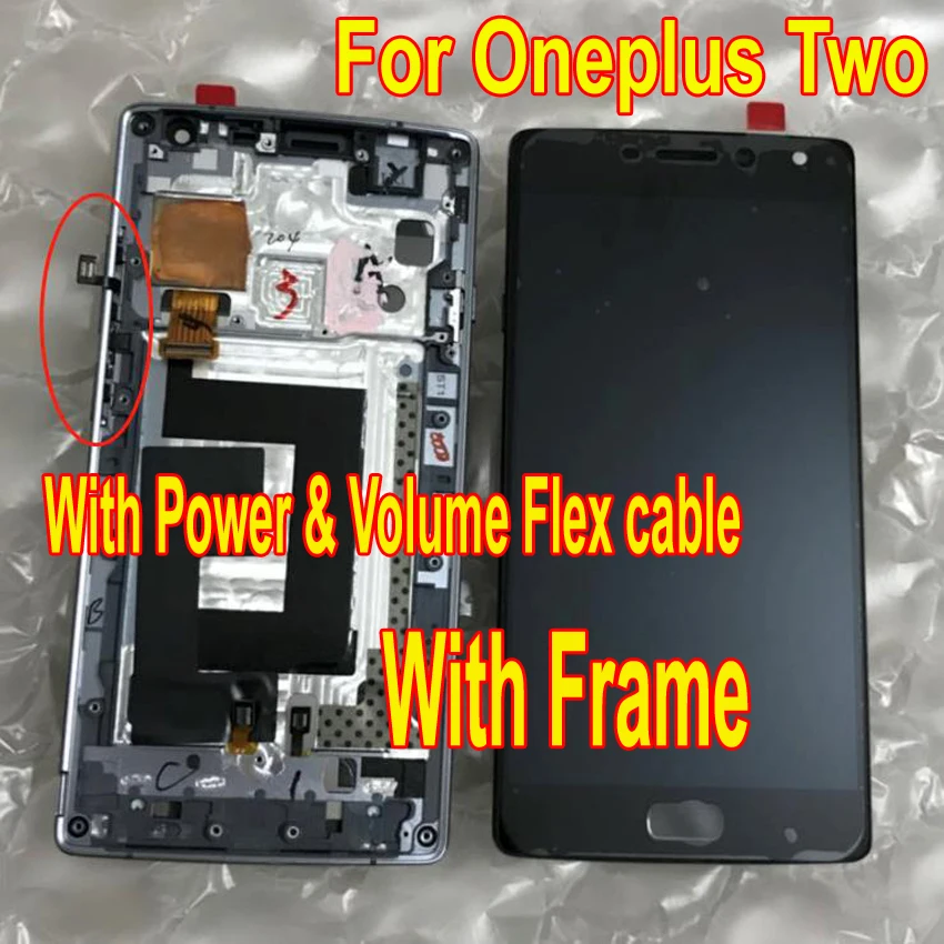 

Original USED LCD screen Display+Touch panel Digitizer with frame + home button For Oneplus Two Oneplus 2 A2001 phone parts