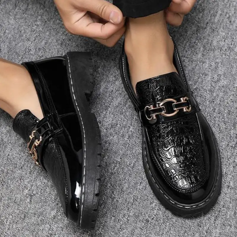 

Mens Crocodile Pattern Patent Leather Slip On Dress Shoes Luxury Brand Men Formal Wedding Leather Shoes Italian Office Suit Shoe