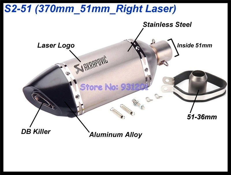 570 мм/470 мм/370 мм на входе 51 мм 61 мм выхлопная труба akrapovic глушитель Универсальный Мотоцикл выхлопная труба с DB Killer - Цвет: S2-51mm