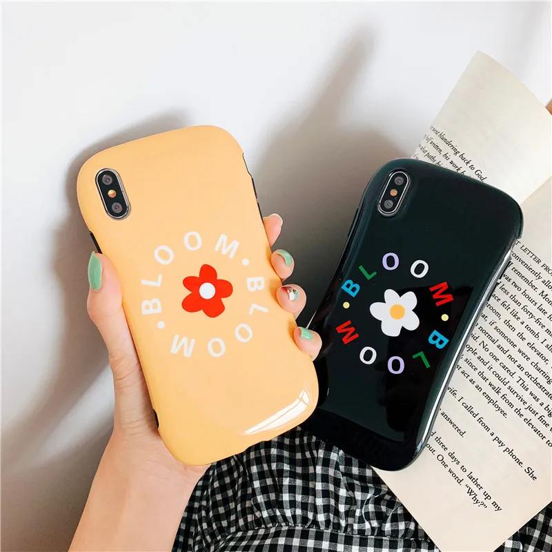 cute slender waist simple flower IMD Yellow black soft shell mobile phone bag For Apple iphone 6 6s 7 8 Plus X XS XR MAX Case |
