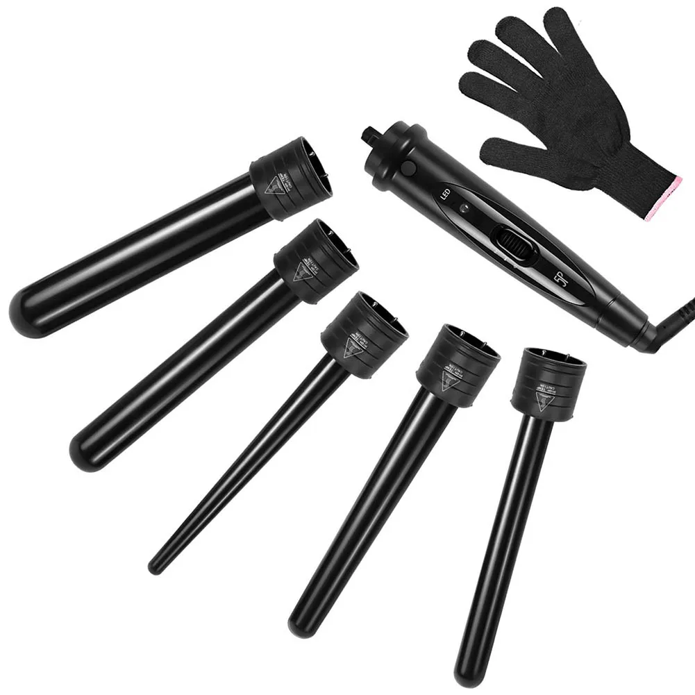 

2017 New 5 In 1 Hair Styling Tool Set Curling Iron Electric Hairs Curler Wand With Heat Protective Glove Temperature Control