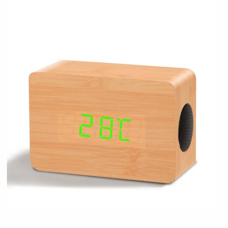 

Time Display calendar Stereo Sound Box Wood 2018 new arrival 2.0 Wireless Bluetooth Speaker Built-in Qi Wireless NFC Alarm Clock