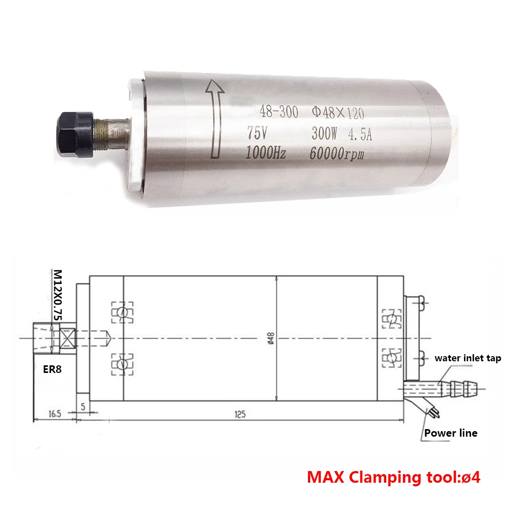 CNC Комплект шпинделя 300 Вт 60000 об/мин с водяным охлаждением Электрический Шпиндельный двигатель+ 400 Вт VFD инвертор+ 10 шт. ER8 собирает для гравировального станка