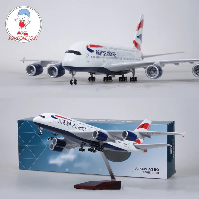 

1/160 Scale Airplane Airbus A380 BRITISH Airline Model W Light and Wheel Diecast Plastic Resin Plane For Collection