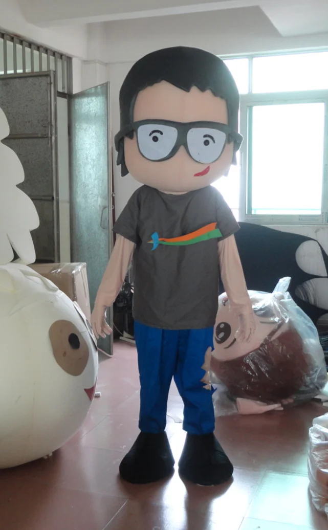 High quality lovely cool boy with glasses mascot costume Adult Fancy