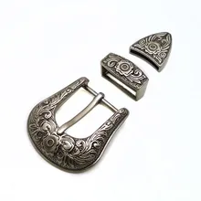 Diseño tallado vintage hermoso metal mujeres hombres DIY cuero artesanía cinturón hebilla set antiguo color plata 3 uds piezas/set accesorio