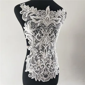 

NEW design for wedding gowns decoration!1 Piece! Rayon ivory wedding lace patch super luxury heavy beaded lace applique!