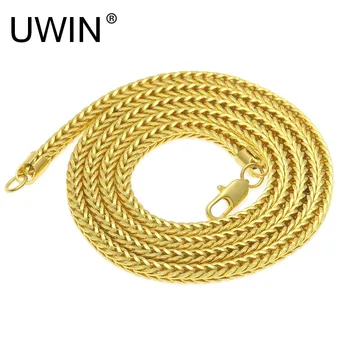 

UWIN Men Women Hip Hop Fox Chain 24" 30" Copper Gold Color Box Link Necklace Fashion Punk Jewelry