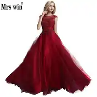 Robes De Soiree 2018 Longue Wine Red O Neck Beading A-line Elegant Occasion Luxury Evening Dresses Party Prom Gown Large Size