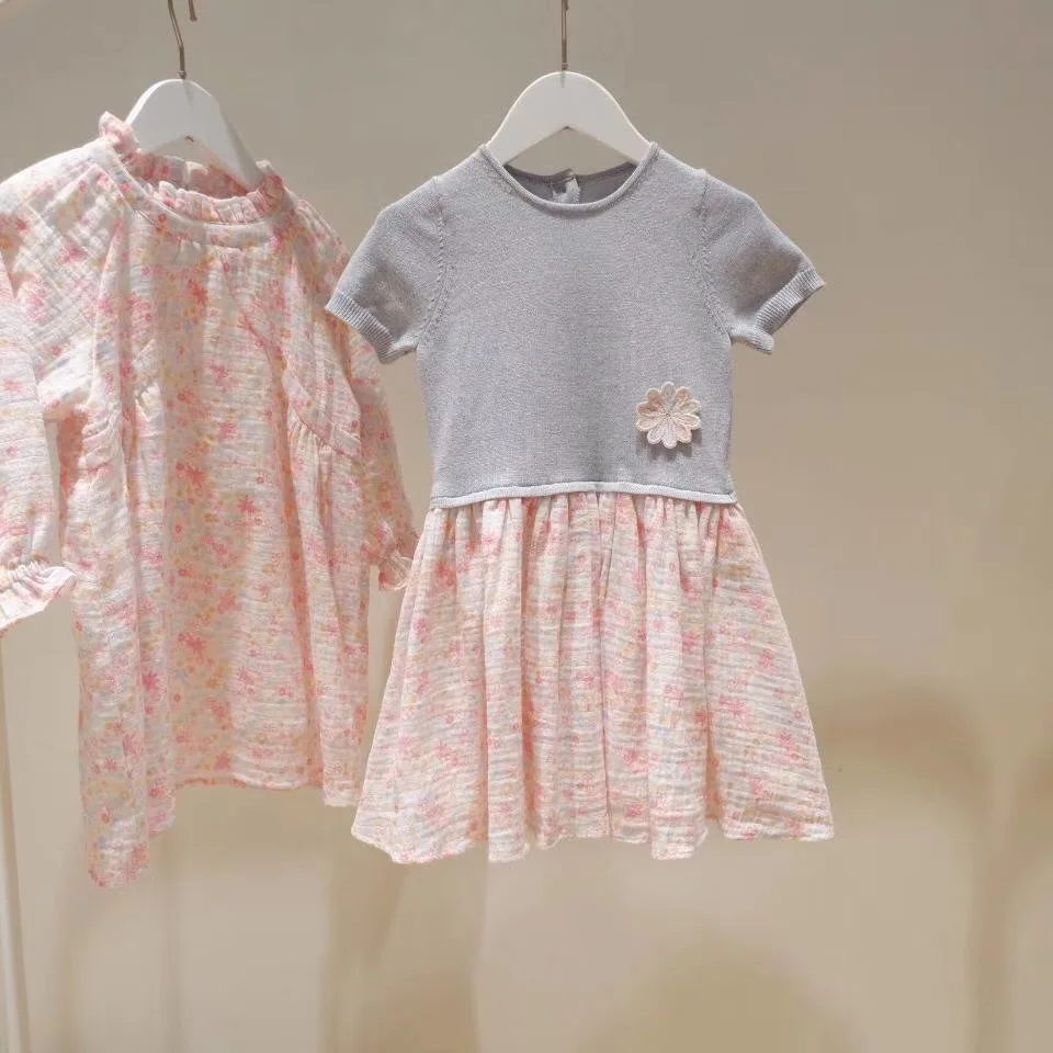 

New summer fashion baby princess dress knitted patchwork cotton floral pattern summer dress sweet summer girls dresses