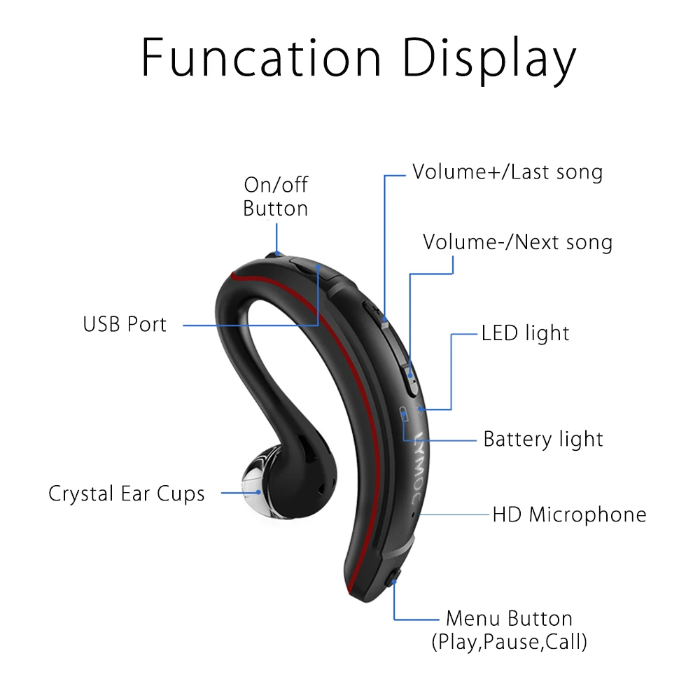 LYMOC беспроводные гарнитуры Bluetooth ушные крючки телефон наушники Спорт Диск езда микрофон громкой связи CSR4.1 8-10h Работает для всех телефонов