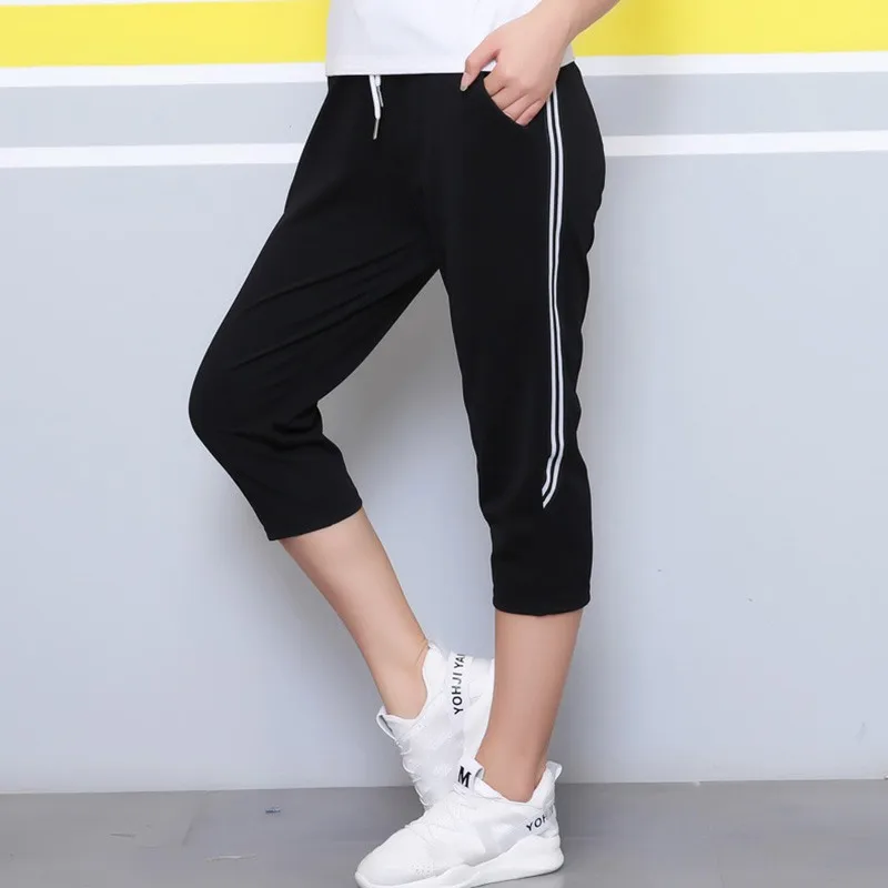 4 Colos Боковые Полосатые брюки для женщин фитнес повседневные укороченные летние брюки новые женские широкие прямые брюки