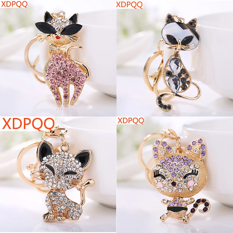 

Cute Keychain Pendant Kitten Keychain Three-dimensional Alloy Decoration Pink Rhinestone Effect Car Keychain Lady Bag Buckle