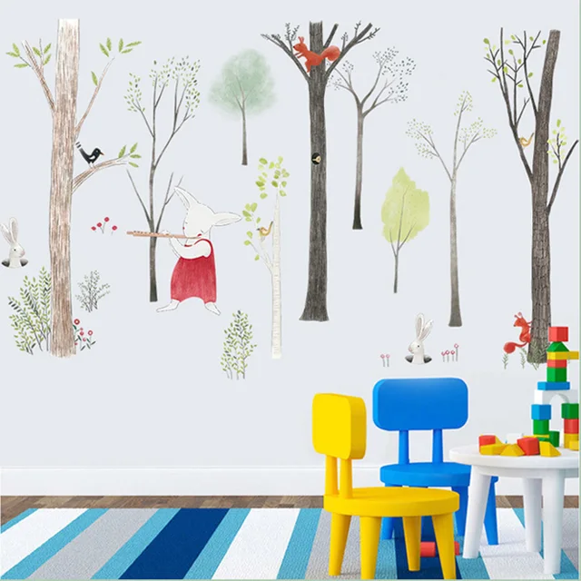northern europe cartoon woodland wall stickers for nursery kids room