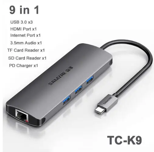 SAMZHE USB концентратор типа C к HDMI RJ45 кардридер адаптер USB3.0 концентратор для MacBook samsung Galaxy S9/Note 9 huawei P20 Pro - Цвет: 9 in 1