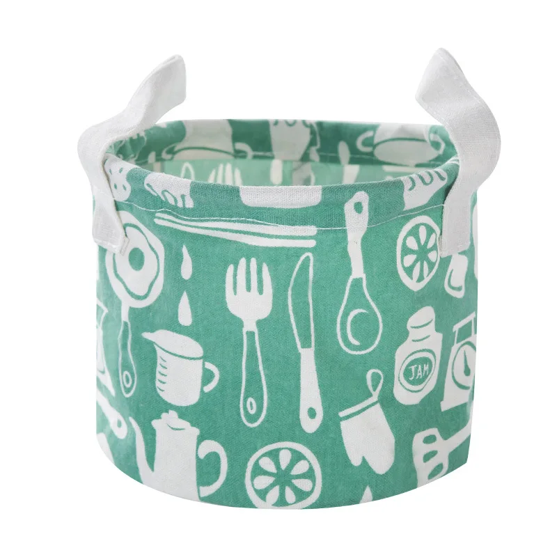 Green tableware 2280 Eworld Милый принт водонепроницаемый Настольный органайзер для хранения сумка из хлопка и льна коробка для хранения мелочей корзина для хранения нижнего белья - Цвет: Green tableware 2280