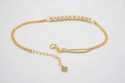 

New Pure Au750 18K Yellow Gold Chain Women Wheat Link Bead Bracelet 7.6inch