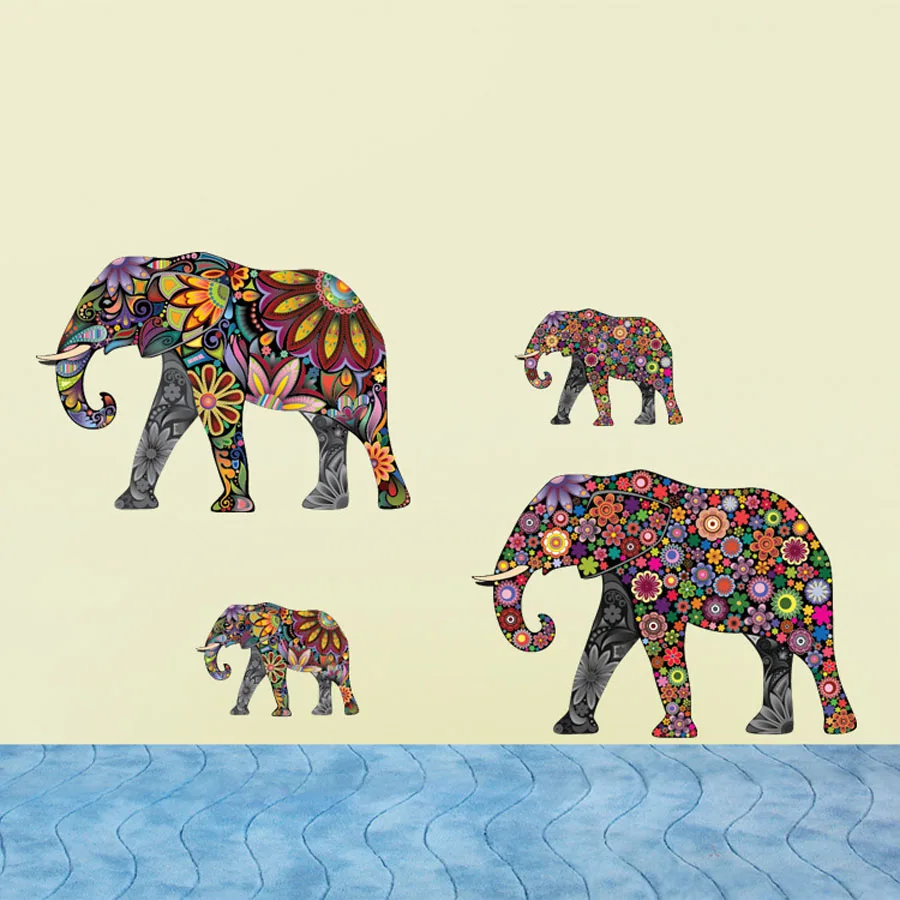 Colorful Elephant Flower Pattern Pvc Wall Sticker Removable Retro in Fantastic colorful elephant home decor – Best Photo Source