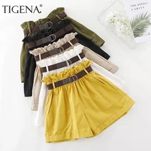 TIGENA, повседневные летние шорты для женщин,, корейская мода, с карманами, эластичные, высокая талия, шорты для женщин, хлопок, свободные короткие штаны для девушек