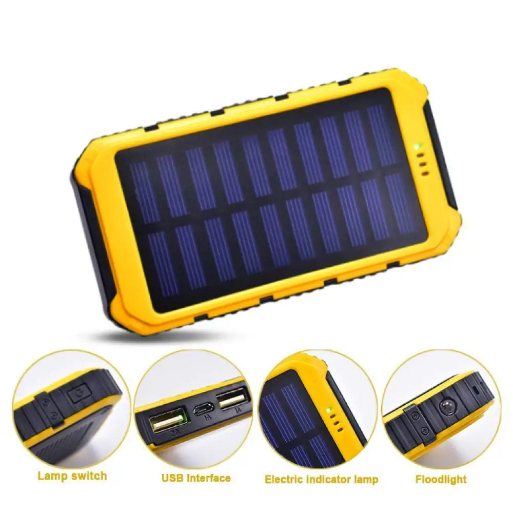 New Power Bank 20000mAh Solar Powerbank Extreme MobilePhone Pack Dual USB LED External Battery Pack for iPhone Xiaomi Samsung