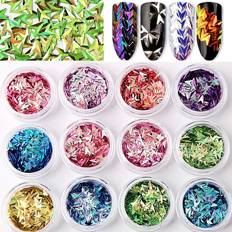 

12 Color/Set Colorful Three-Dimensional Triangle 3D Sequins Nail Art Rhinestone Sequins DIY Decorations Nail Art Glitter Flakes