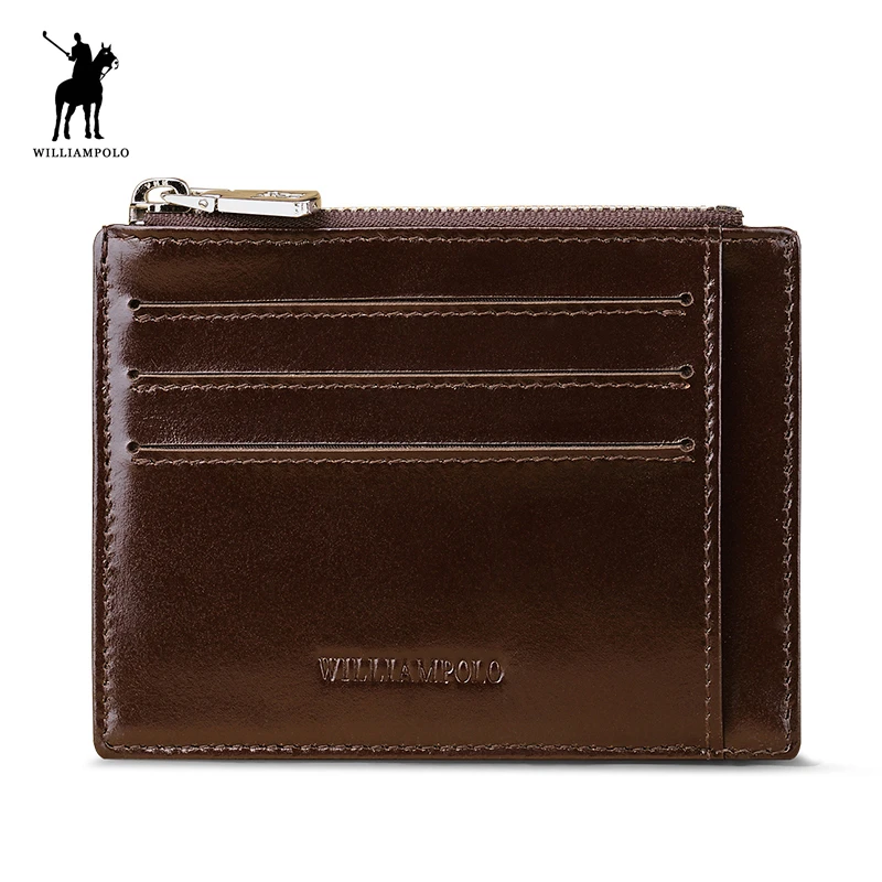 

WILLIAMPOLO 2018 New Arrivel Vintage 0.5CM Thickness Leather Zipper 16 Card Holder Coin Purse POLO268