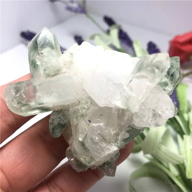 Натуральный зеленый Ghost Phantom Quartz Кристалл кластер целебный образец минеральный