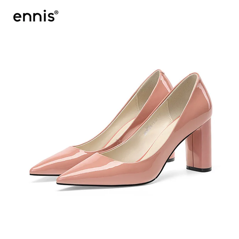 

Patent Leather High Heels Pink Women Shoes Nude Pumps Pointed Toe Sweet Ladies Pumps Black Casual Shoes 8CM Spring Fashion H913