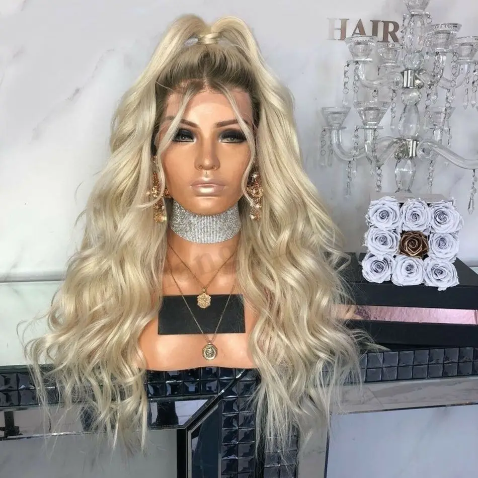 

70cm Long Curly Synthetic Lace Wig Brown Ombre Blonde Wig Wave Front Wig For Women Natural Hairline Full Hair Wigs Styling Tool